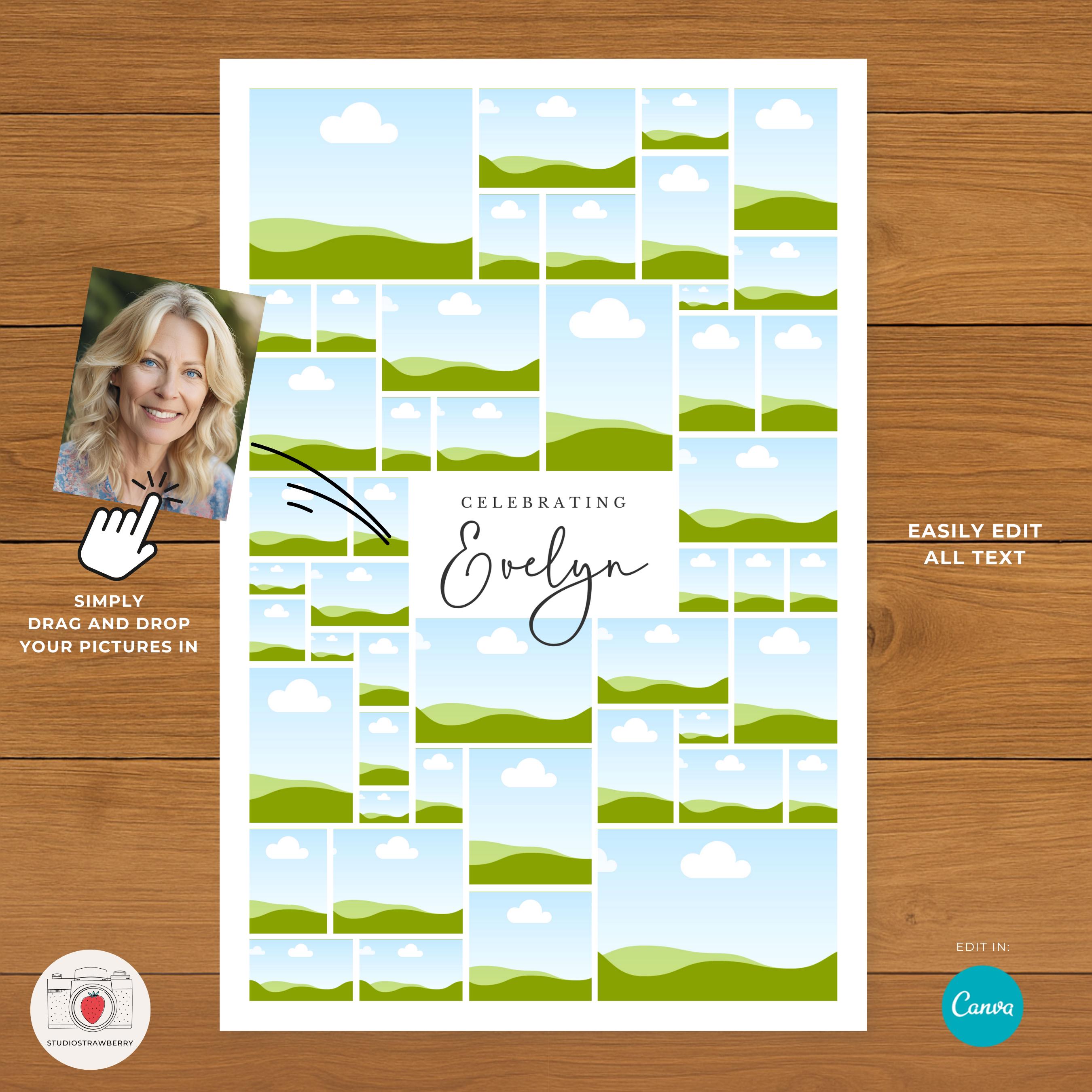 Editable 90th Birthday Welcome Sign Template With Photo Collage ...