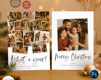 Year in Review Christmas Card Template Canva & Photoshop, Family Year Recap Card, Photo Collage Holiday Card, Our Year 2025