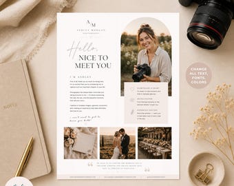 Photographer About Me Page Template Canva, Photography About Page Template, Wedding Photographer Welcome Guide About Page C02