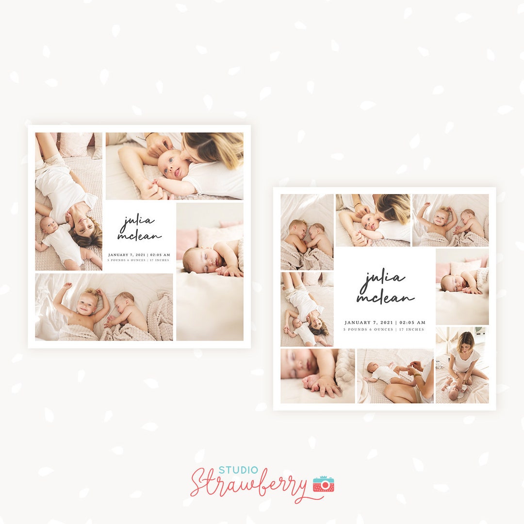 Newborn Collage Template Square, 12x12 Inches, Baby Collage Template ...