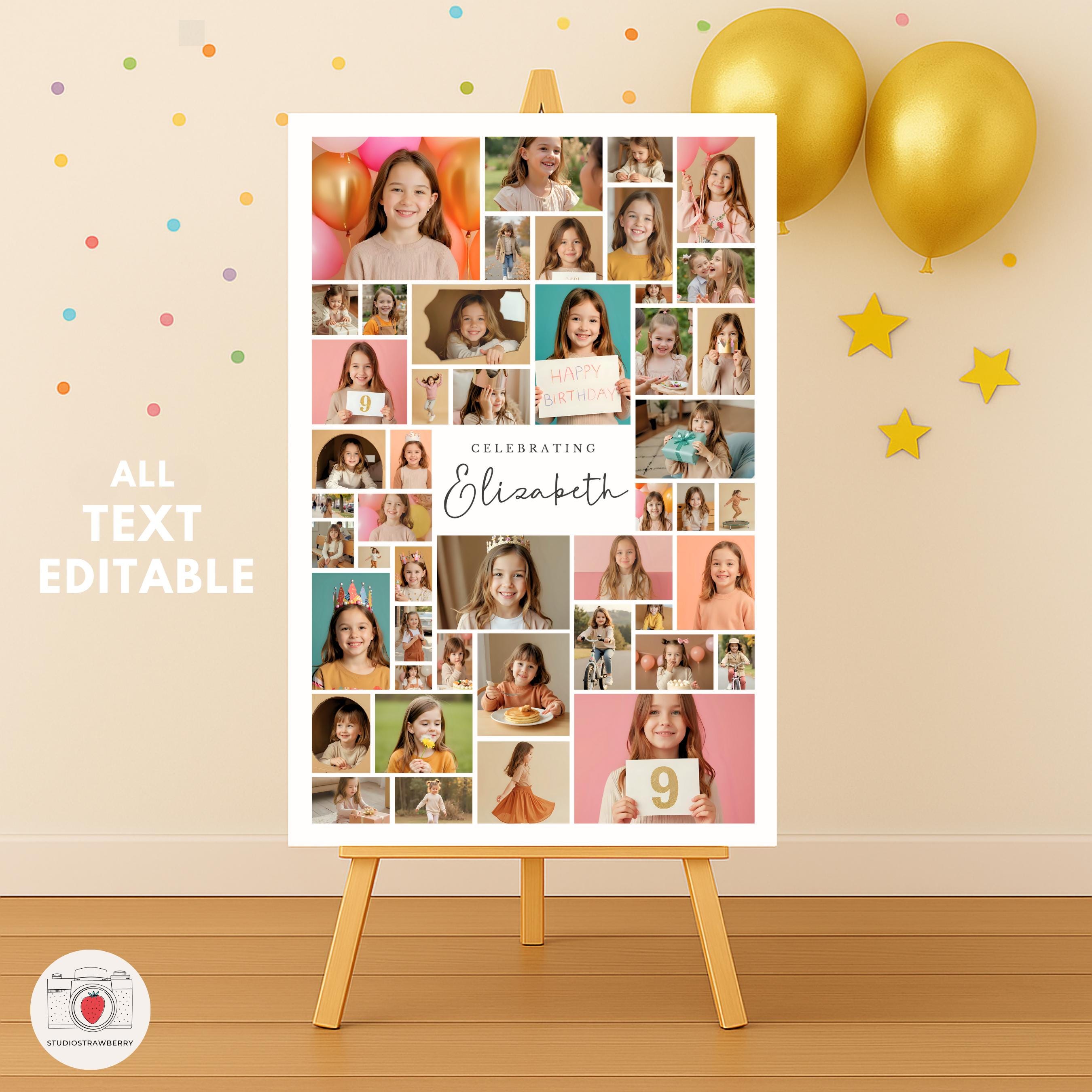 Editable 9th Birthday Photo Collage Sign • Canva Number 9 Welcome Sign ...