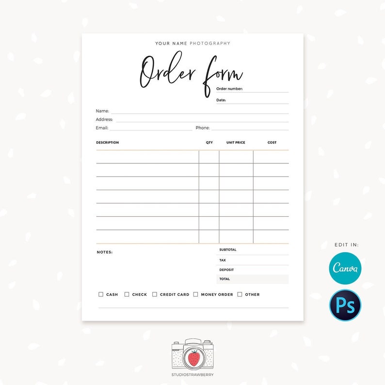 Order form template, Order form template editable, Sign up form, Order form template for crafters, Booking form, Order form printable C01 image 1