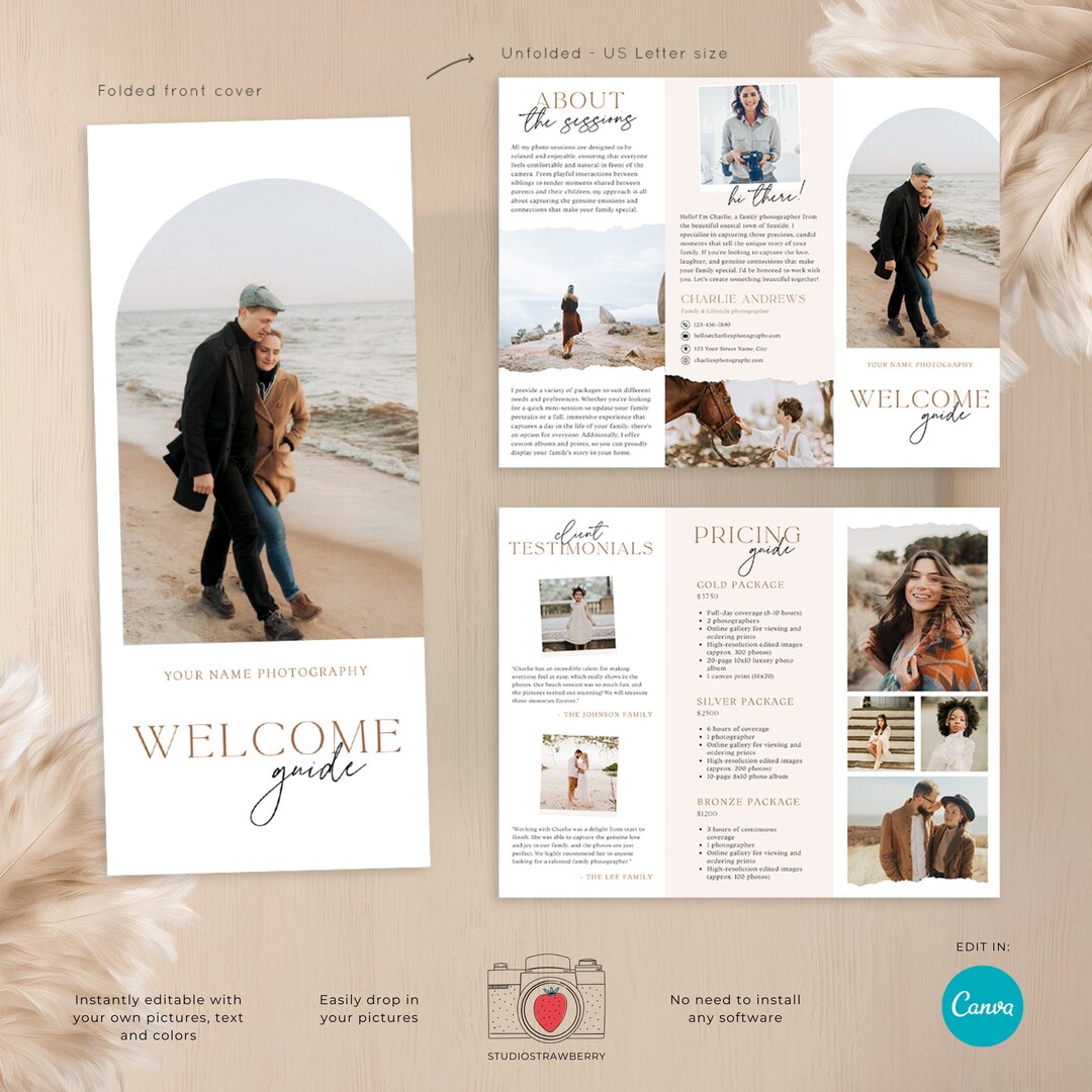 Photography Welcome Guide.pdf Trifold Photography Welcome Guide Template for Canva, Letter Size ...