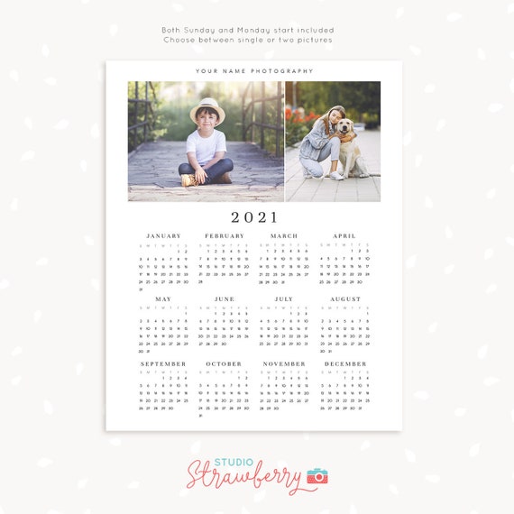 2021 photo calendar template, one page printable calendar, photography calendar, calendar printable, yearly calendar, 8x10 calendar download