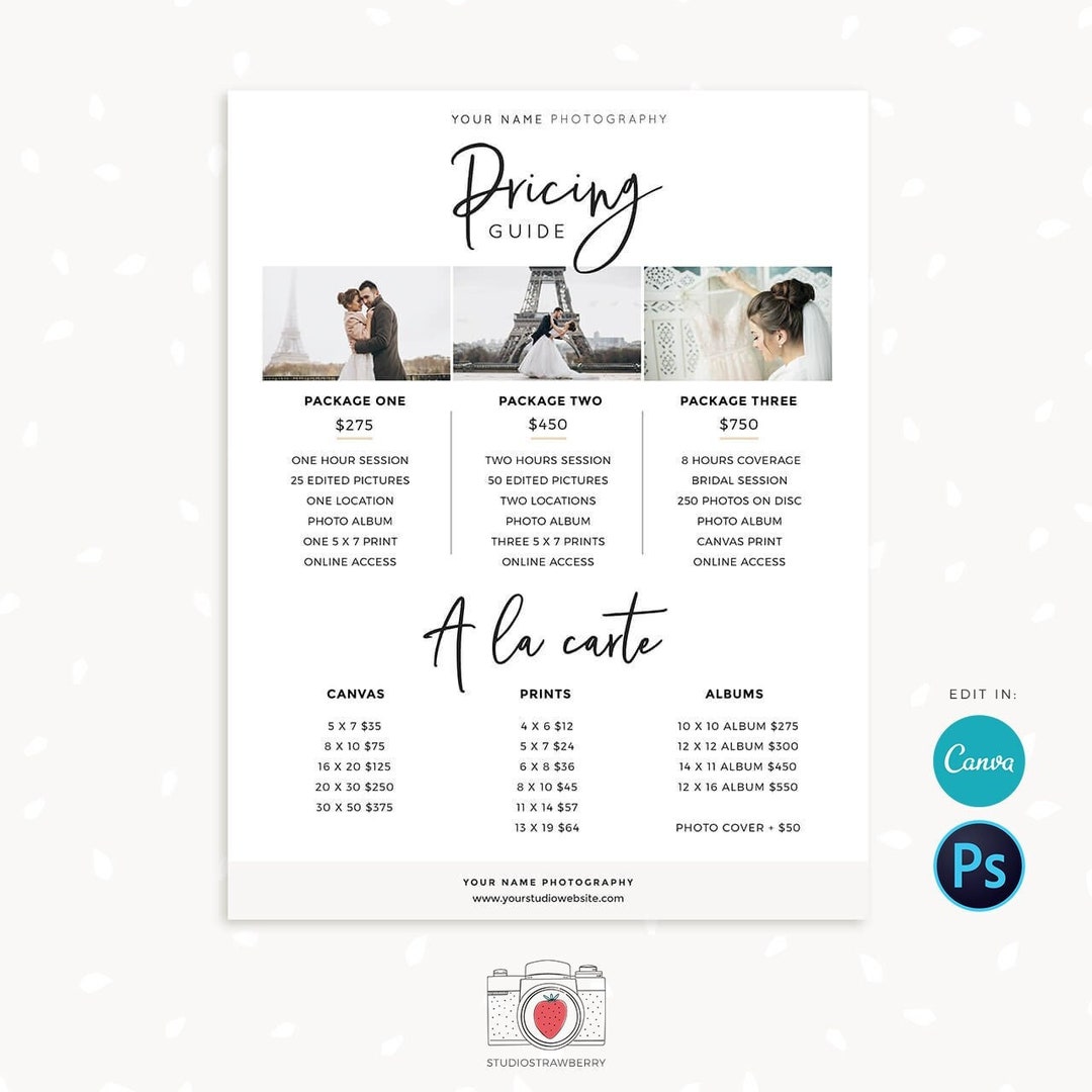Pricing Guide Template For Photographers Photography Pricing List 