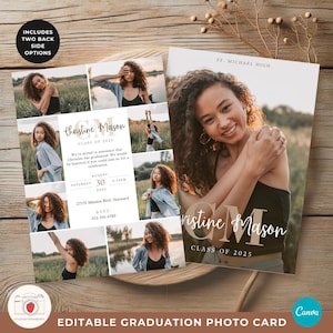 Faire-part et invitation de remise de diplôme monogramme | de remise des diplômes en toile modifiable | Promotion 2025 | Modèle de diplôme personnalisé avec initiales