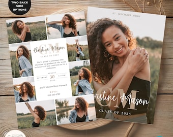 Monogram Graduation Announcement & Invitation | Editable Canva Graduation Card | Class of 2025 | Personalized Grad Template with initials