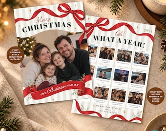 What a Year Christmas Card Template | Year in Review Holiday Photo Card | Editable Canva 5x7