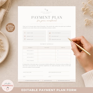 Payment Plan Template for Photographers, Photography Payment Agreement, Client Installment Form, Canva Payment Schedule Template C02