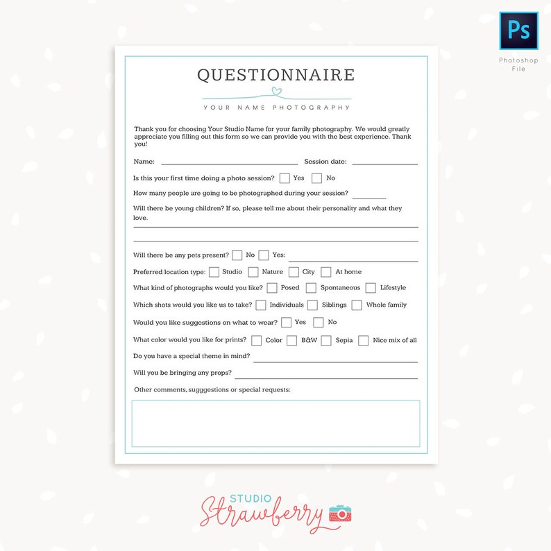 Photography questionnaire template Family photography | Etsy
