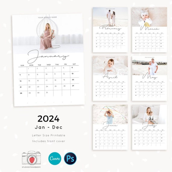 2024 Photo Calendar Template, Printable Calendar, Photography Calendar, Calendar Printable, Monthly Calendar, Letter Size Calendar Grid - Etsy