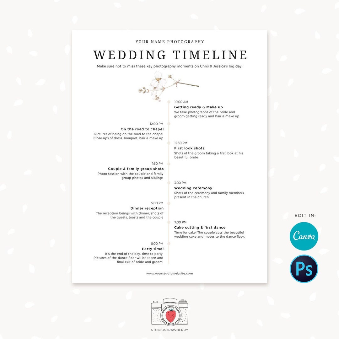 Wedding Photography Timeline Template, Canva, Wedding