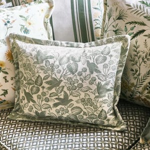Floral country cottage cushion covers, coordinating green farmhouse cushion collection, handmade oxford style cushion