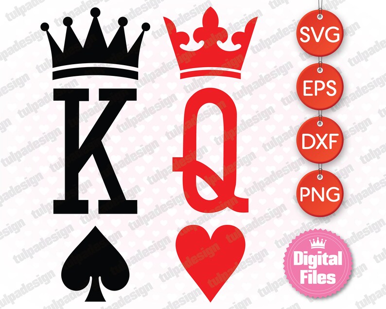 Download King and Queen SVG King of Spades Queen of Hearts Eps | Etsy