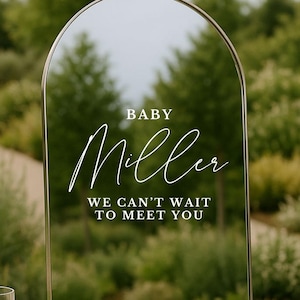 Baby Name Decal We Cant Wait to Meet You Baby Sign Decal for Custom Baby Shower Mirror Decal Welcome Baby Shower Decal for Mirror Baby image 1
