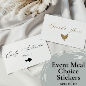 Set of 10 Catering Meal Choice Stickers Food Label for Wedding Place Card Beef Chicken Meal Icons Unique Entree Sticker Reception Dinner