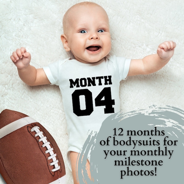 Sports Monthly Milestone Bodysuit Set Jersey Outfit Monthly Photo Football Baseball Basketball Soccer Newborn Coming Home Growth Tracking