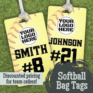 Custom Softball Bag Tag with Team Logo Travel Ball Bag Tag Labels for Softball Bags Travel Team Gift Personalized Name Number Luggage Tag