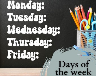 Days of the Week Vinyl Decal Set for Classroom Weekly Whiteboard Label Back to School Drawer Labels Days of Week Stickers Weekday Decal