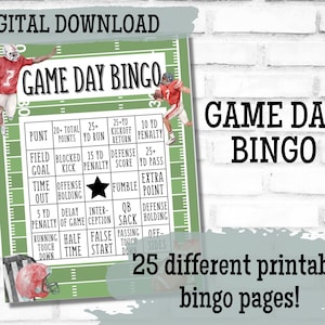 Football Bingo PRINTABLE Pages (25 Different cards) Instant Download Game Day Bingo Football Party Games for Kids Printable Activity