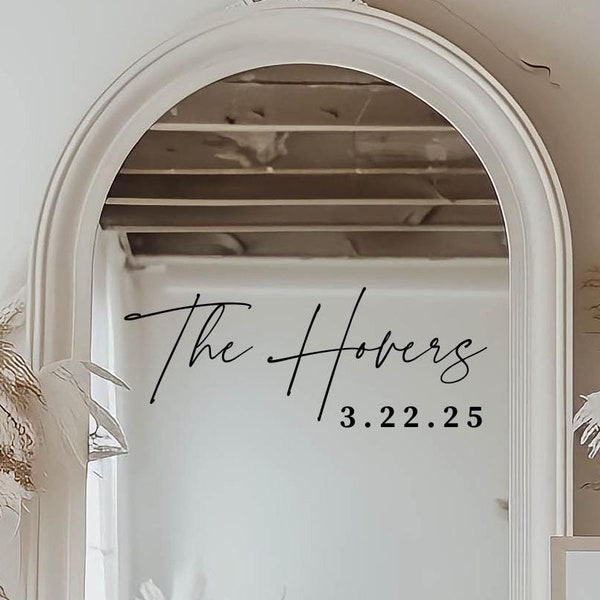 Custom Wedding Last Name & Date Decal for Wedding Mirror Entrance Sign Calligraphy Last Name for Modern Wedding Date Vinyl Decal Mirror