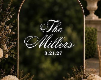 Elegant Calligraphy Name Decal for Custom Family Name Sign for Wedding Old Money Script Decor Personalized Luxury Reception Sign Last Name