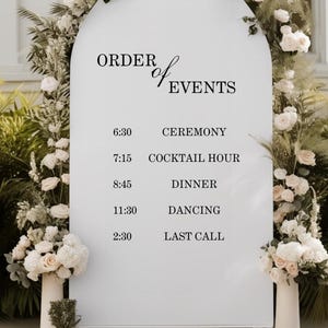 Order of Event Sign Wedding Itinerary Welcome Wedding Timeline Sign for Mirror Custom Wedding Timeline Sign Decal for Wedding Decoration

Guide your guests through your big day with this elegant order of events sign, designed as a custom wedding itinerary decal for mirrors or acrylic boards. This personalized wedding timeline sign adds a stylish and organized touch to your ceremony or reception decor.