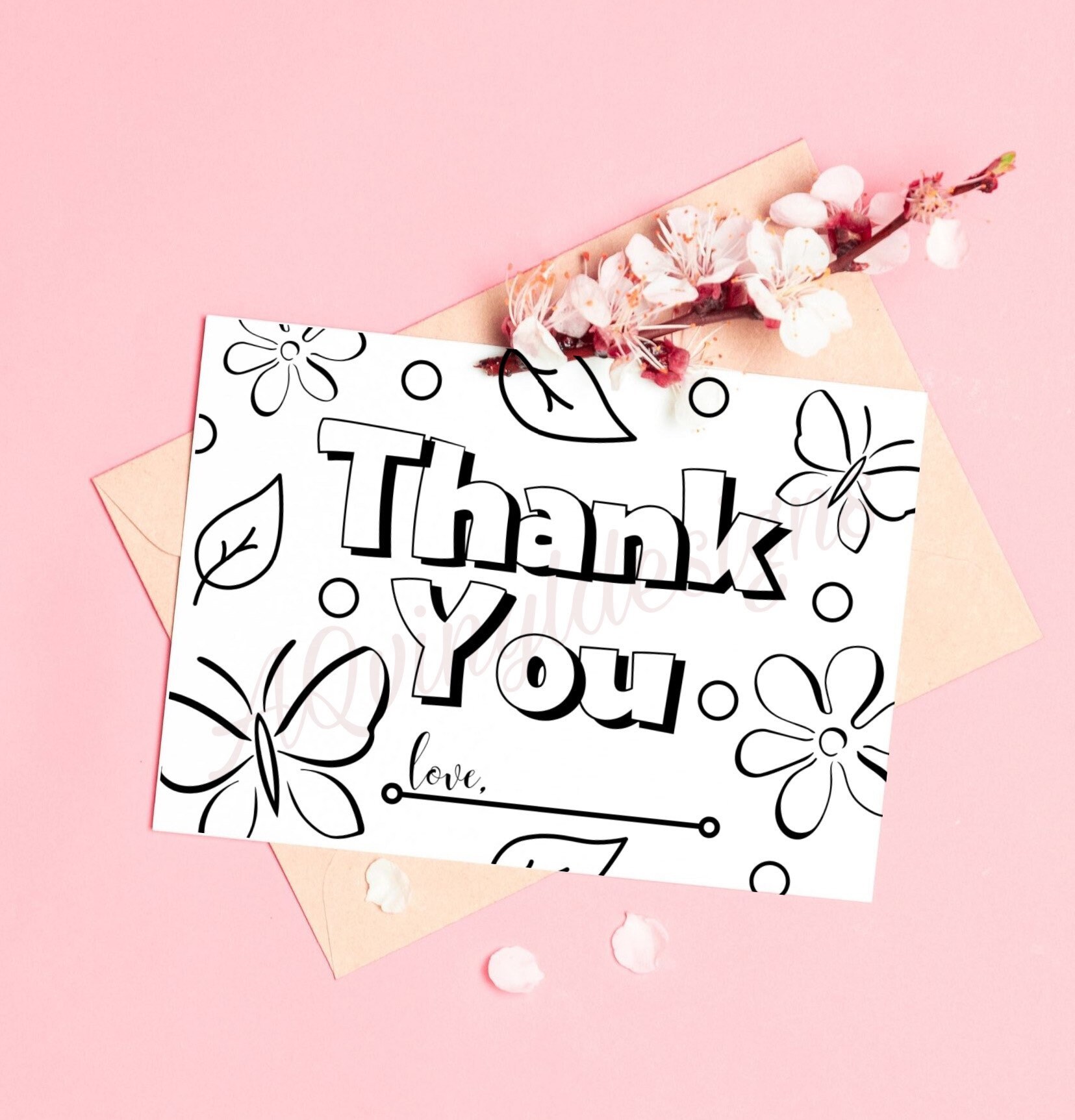 printable thank you cards coloring page for girl boy kids etsy