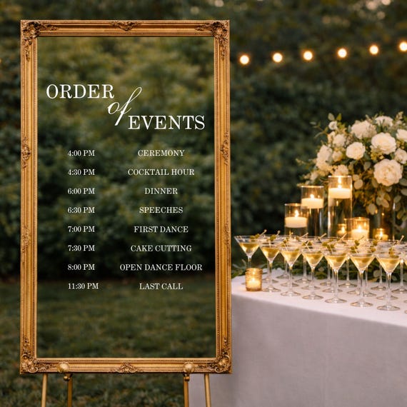 Order of Event Sign Wedding Itinerary Welcome Wedding Timeline Sign for Mirror Custom Wedding Timeline Sign Decal for Wedding Decoration