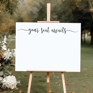 Your Seat Awaits Vinyl Decal Calligraphy Wedding DIY Signs Wedding Decorations Wedding Seating Chart Find Your Seat Sign Reception Decor
