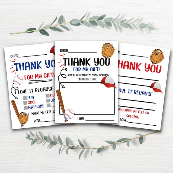 Baseball PRINTABLE Kids Thank You Cards for Toddler Birthday | Etsy