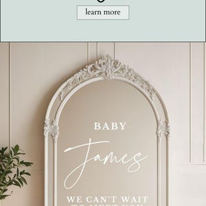 Baby Name Decal We Cant Wait to Meet You Baby Sign Decal for Custom Baby Shower Mirror Decal Welcome Baby Shower Decal for Mirror Baby