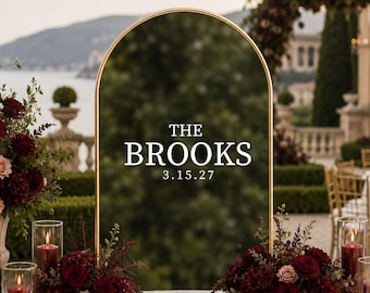 Last Name Decal for Wedding Mirror Decal Custom Wedding Sign With Wedding Name & Date Decal for Modern Wedding Vinyl Decal Arch Backdrop