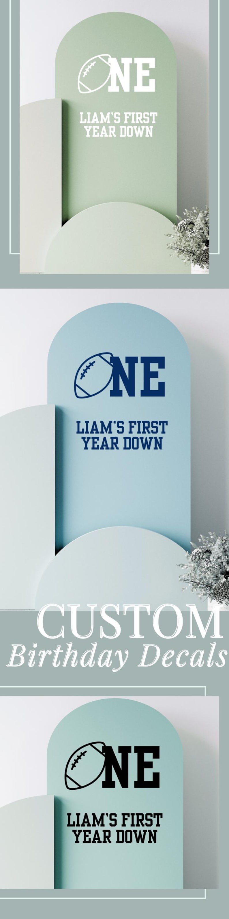 First Year Down Football Theme Birthday Decal Custom Name Football First Birthday Backdrop Decal Arch Sign for 1st Year Down Birthday Theme

Celebrate your little one’s milestone with this First Year Down football theme birthday decal designed for backdrops arches and welcome signs. Featuring your child’s name this custom vinyl decal is the perfect touch for a sports-themed first birthday party making your décor standout.