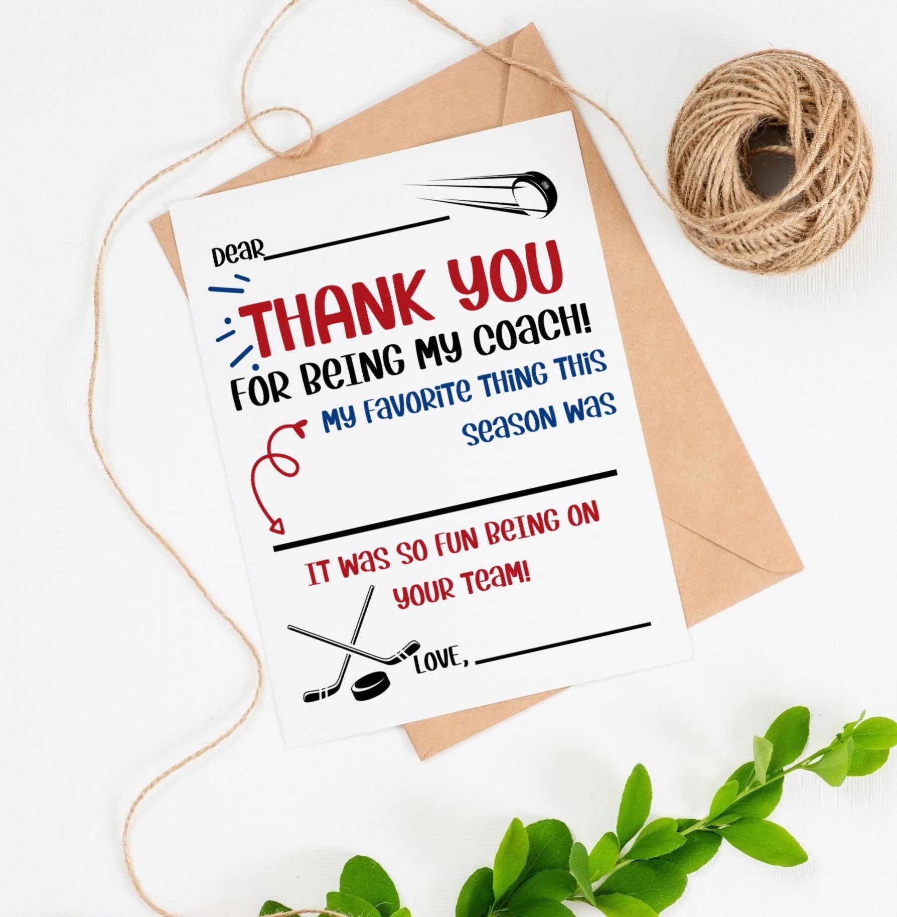 Hockey PRINTABLE Thank You Card for Coach INSTANT DOWNLOAD Kids Thank You Cards Fill in the Blank End of Season Hockey Coach Appreciation - Etsy