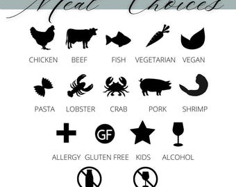 Place Card Meal Choice Stickers (Set of 10) for Wedding Food Stickers Catering Stickers for Place Setting Wedding Reception Meal Indicator