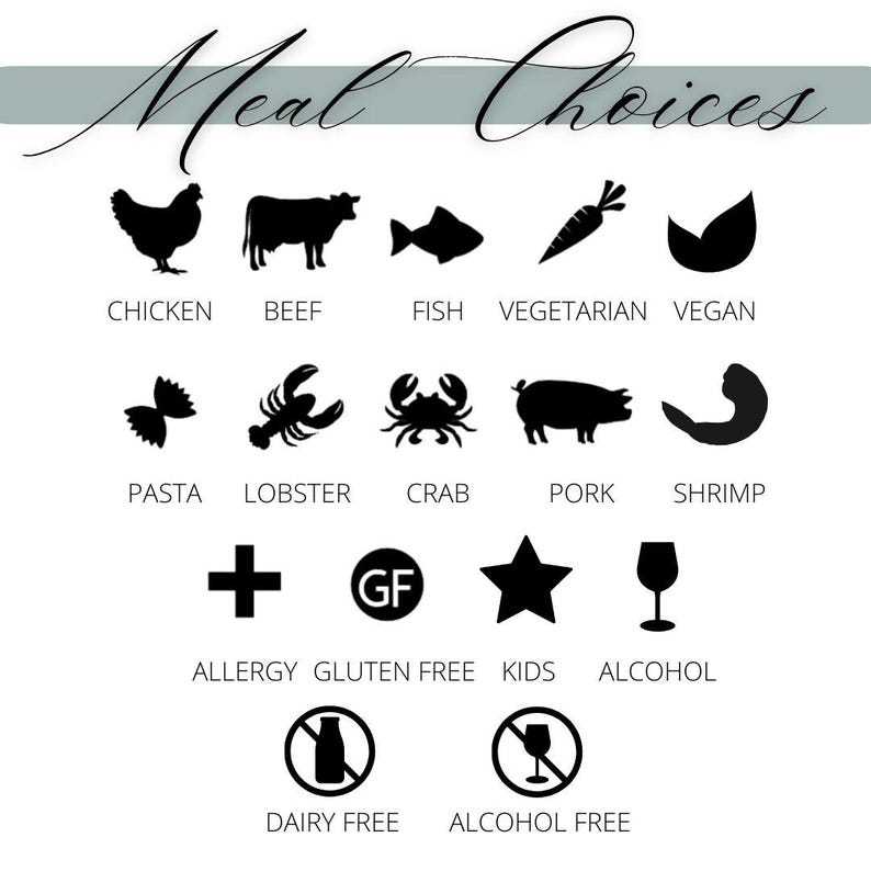 Set of 10 Meal Choice Stickers Wedding Meal Stickers for Place Card Meal Icon Wedding Meal Indicator Food Choice Sticker Reception Meal bild 3