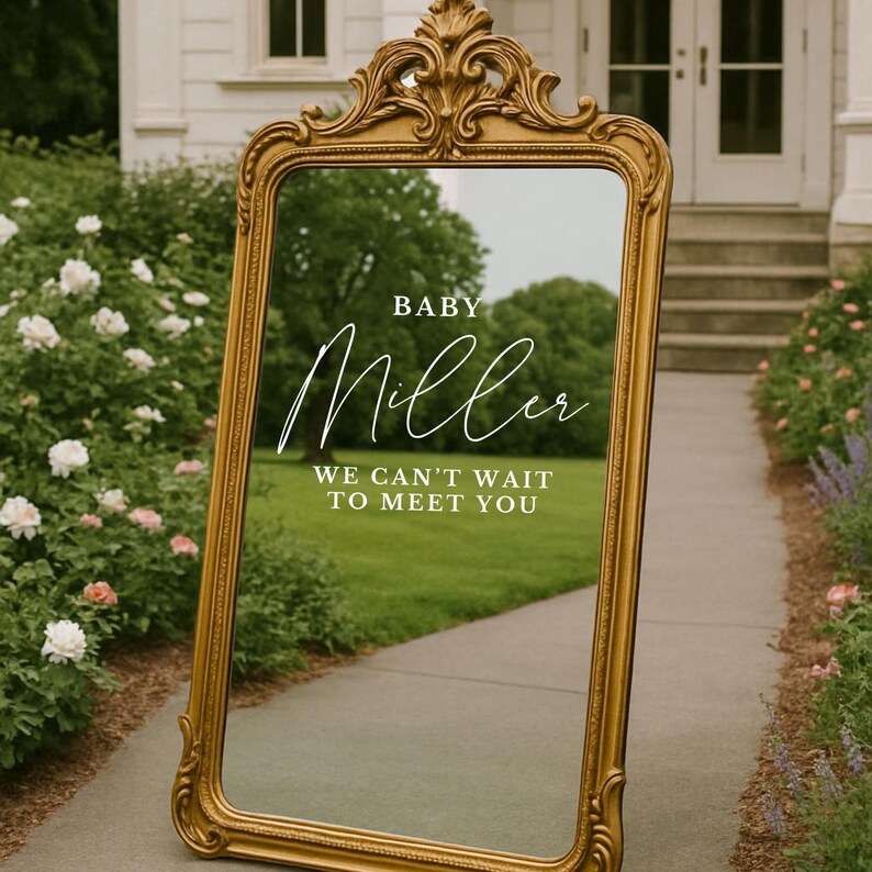 Baby Name Decal We Cant Wait to Meet You Baby Sign Decal for Custom Baby Shower Mirror Decal Welcome Baby Shower Decal for Mirror Baby image 6