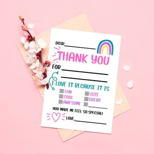 Rainbow PRINTABLE Thank You Cards for Kids INSTANT DOWNLOAD Fill in the Blank Thank You Cards Printable Thank You Notecards Thank You