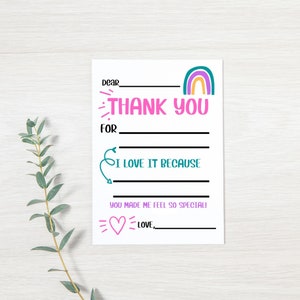Rainbow PRINTABLE Thank You Cards for Kids INSTANT DOWNLOAD Fill in the ...