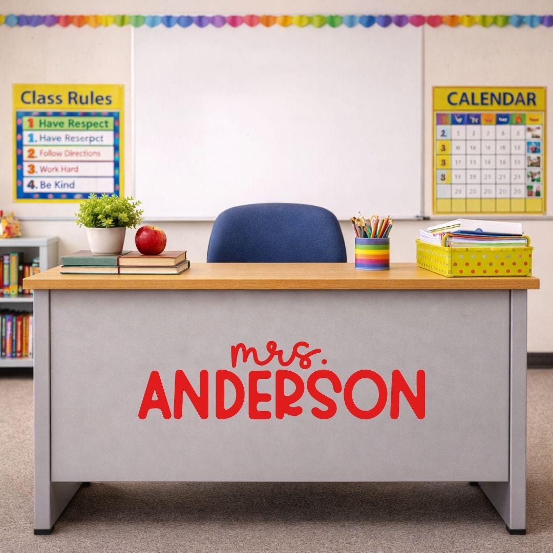 Elementary Teacher Name Vinyl Decal Classroom Door Decor Custom