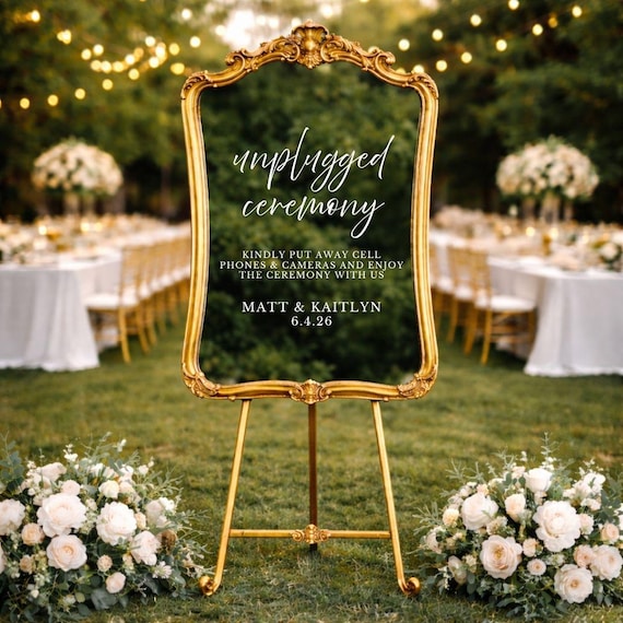 Unplugged Ceremony Decal for Custom Wedding No Phones Sign Unique Modern Wedding Detail Personalized Unplugged Sign Script Vinyl Lettering