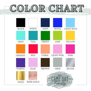 Puede incluir: Una carta de colores con una variedad de colores, incluyendo negro, blanco, azul marino, azul real, azul claro, menta, turquesa, verde, lima, amarillo, naranja, rojo, coral, rosa claro, rosa, morado, lila, marr&oacute;n, gris, plata, oro y oro rosa. El texto "COLOR CHART" est&aacute; en la parte superior.