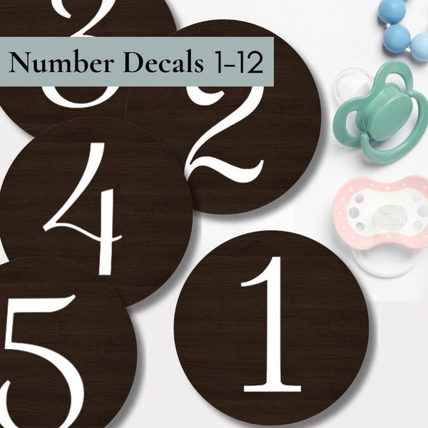 Baby Number Decals (1-12) for Monthly Milestone Celebration Photos Number Sticker for Infant Growth DIY Photo Prop Display Newborn Age Decal