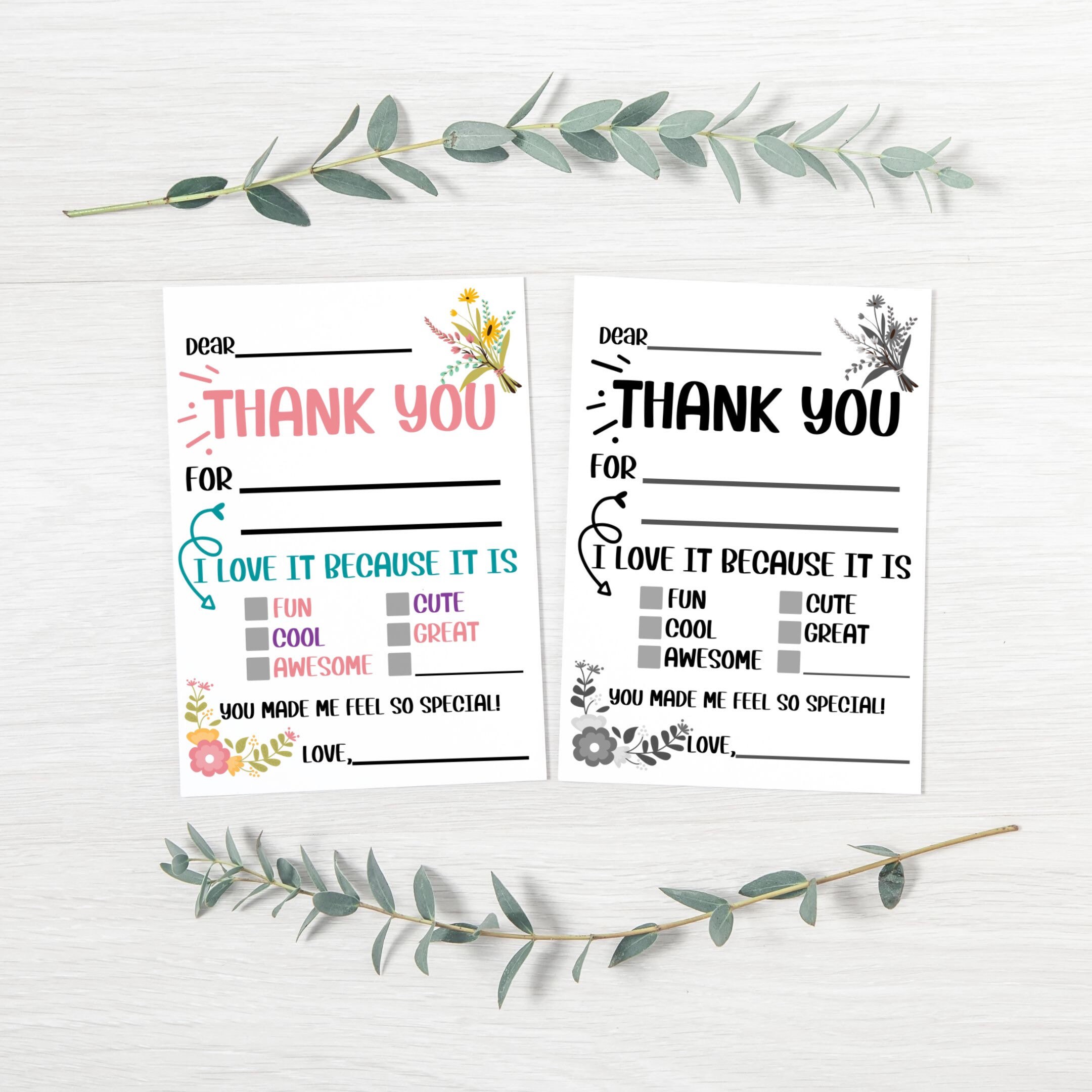 kids printable thank you cards cute thank you notecards for etsy