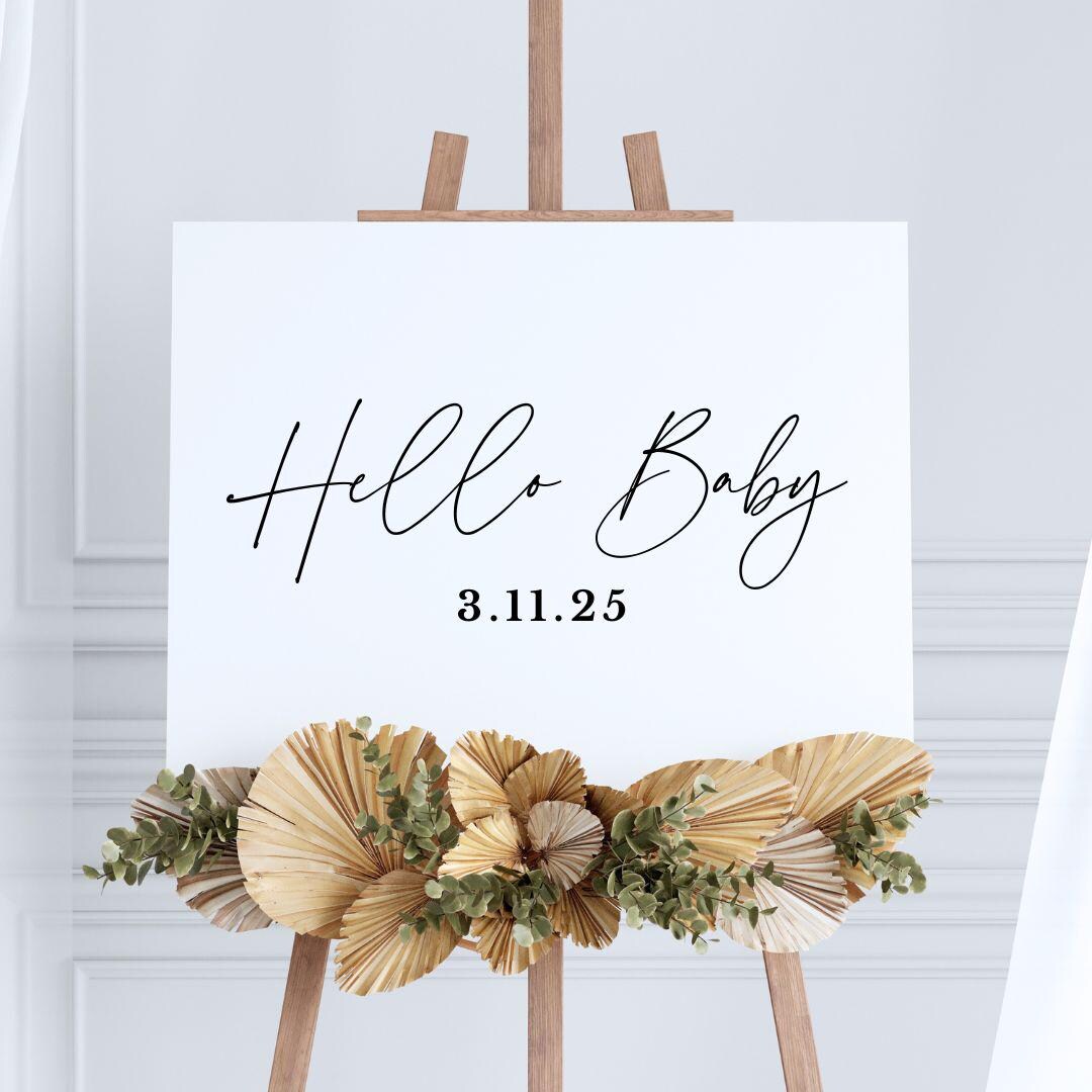 Custom Hello Baby Shower Decal With Due Date for Photo Backdrop Gender ...