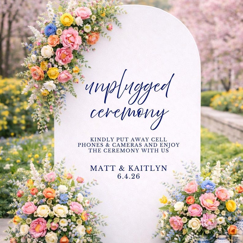 Modern wedding no phones sign for ceremony mirror display