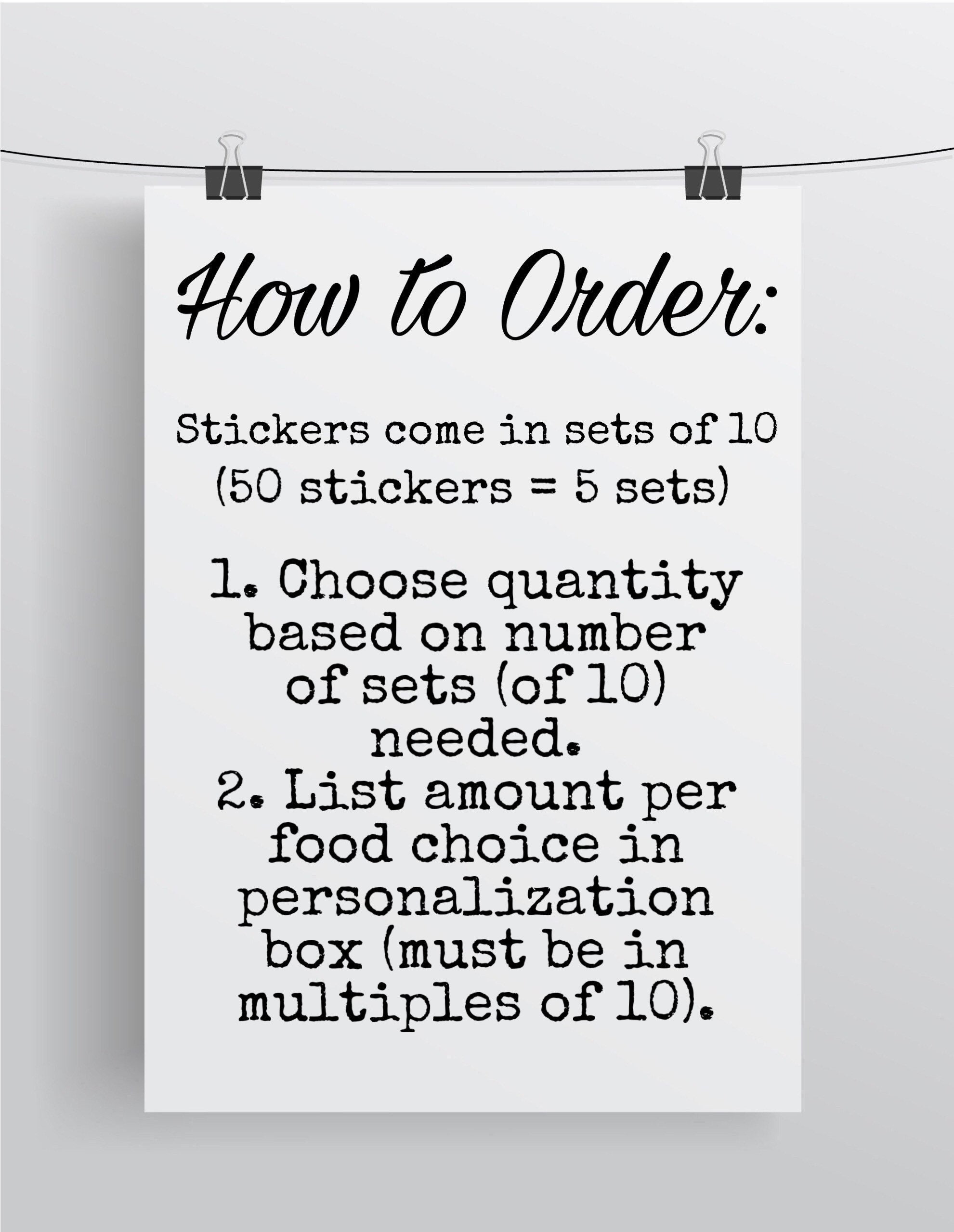 Meal Choice Stickers Set of 10 Wedding Meal Stickers Place Etsy