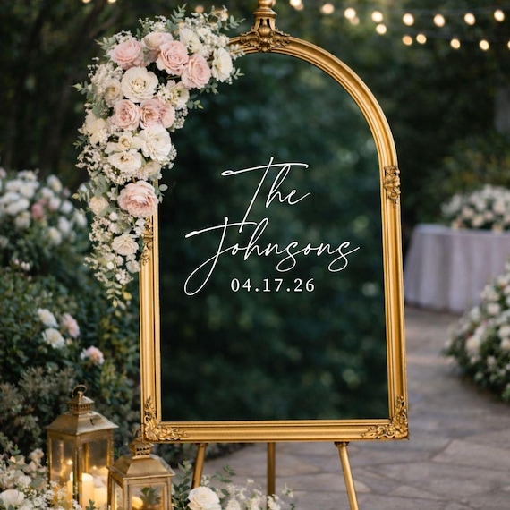Custom Wedding Mirror Decal for Personalized Wedding Decor Last Name Mirror Sticker for Wedding Name Sign Mirror Vinyl for Ceremony Mirror