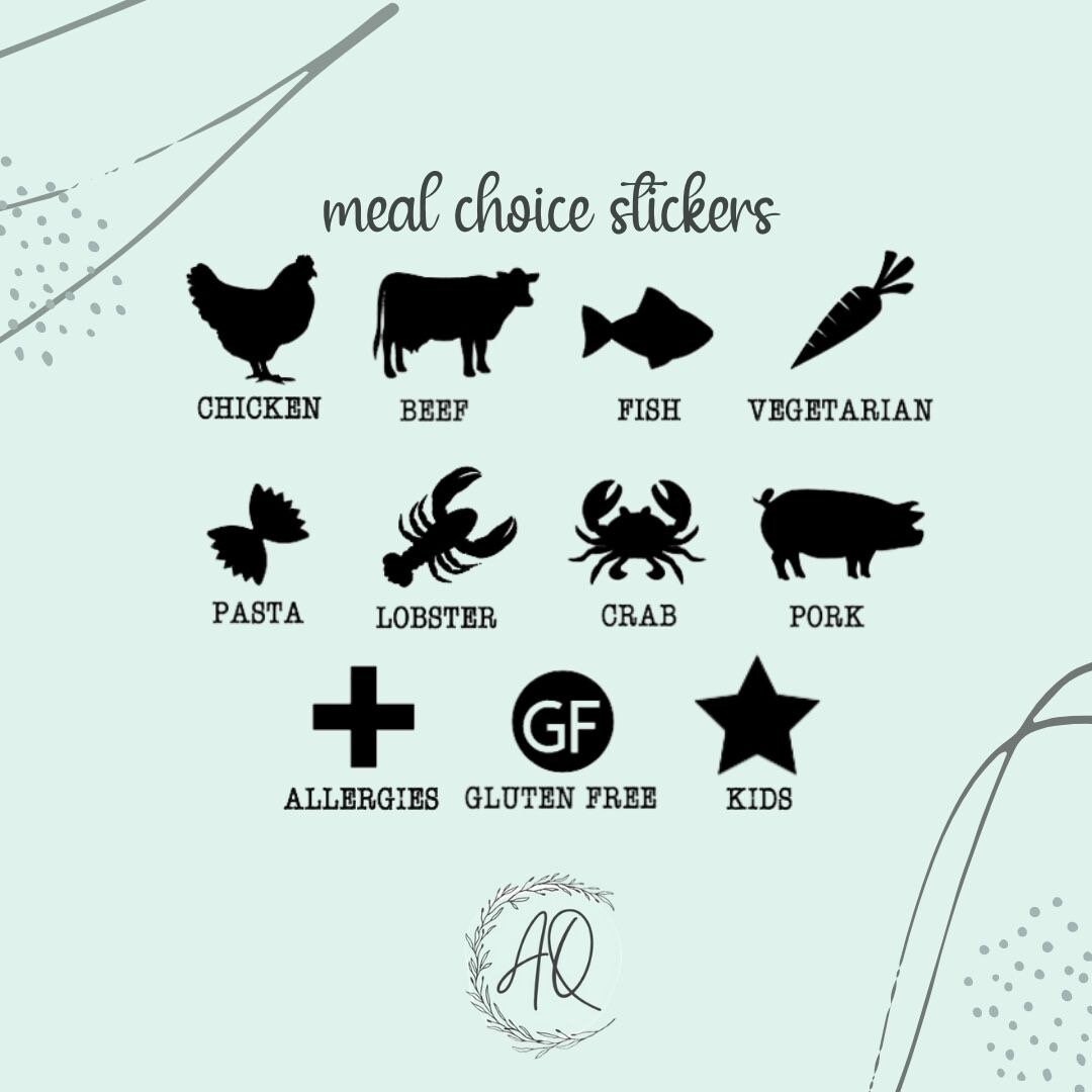 Meal Choice Stickers (Set of 10), Wedding Meal Stickers, Place Card M…